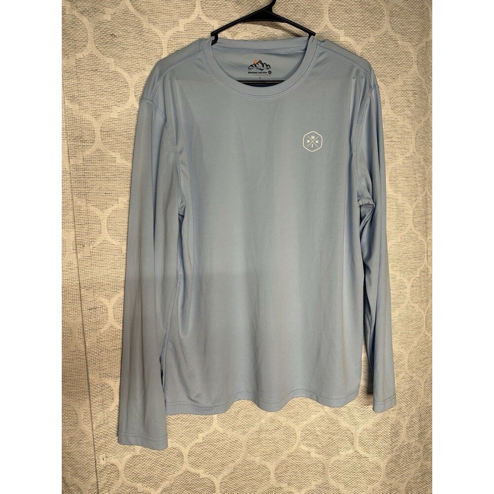 Mountain and Isles Men Large L Long Sleeve Sun Shirt Light Blue UPF Performance